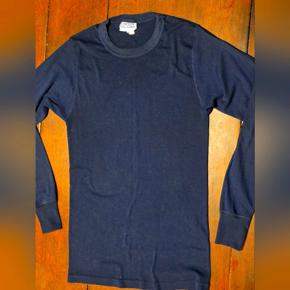 Vintage Stanfields Chilgard Long Sleeve Thermal Shiry Navy Blue Mens Sz M-Large